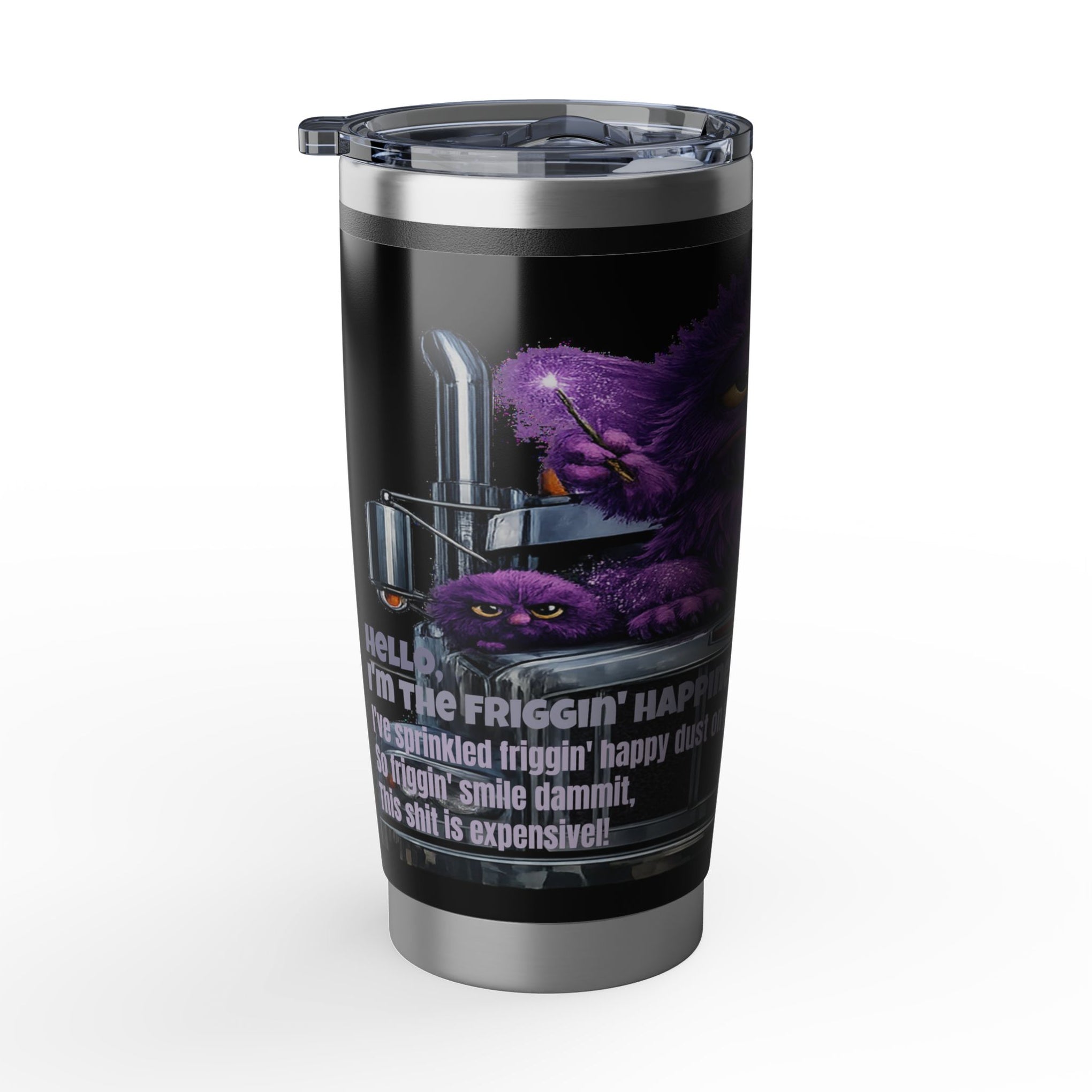 20oz Insulated Tumbler — Purple Grumpy Monster "Happiness Fairy" Travel Mug