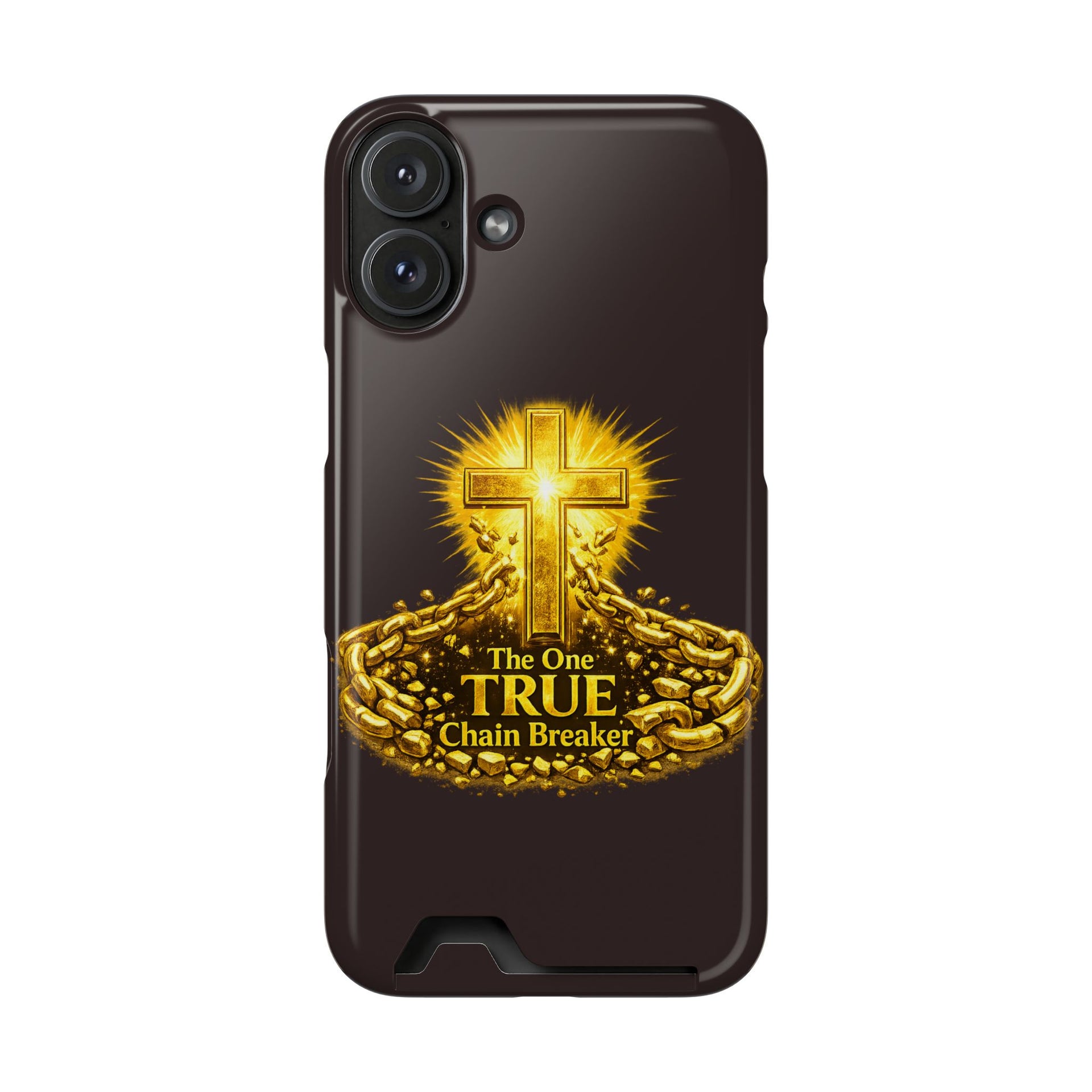 Phone Case with Card Holder — "The One True Chain Breaker" Cross Design