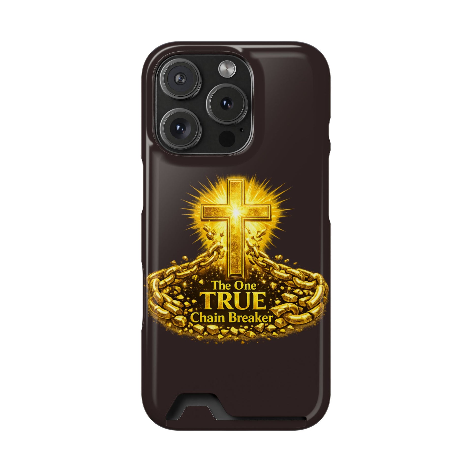 Phone Case with Card Holder — "The One True Chain Breaker" Cross Design
