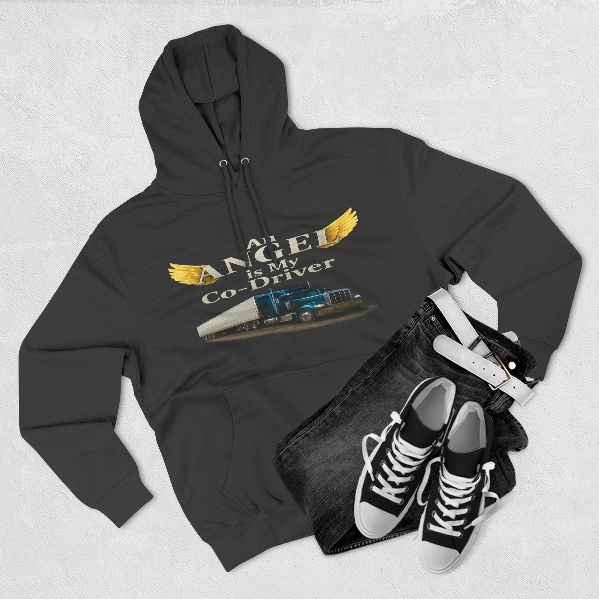 Hoodie - 'An Angel Is My Co-Driver' Trucker Tribute Fleece Hoodie