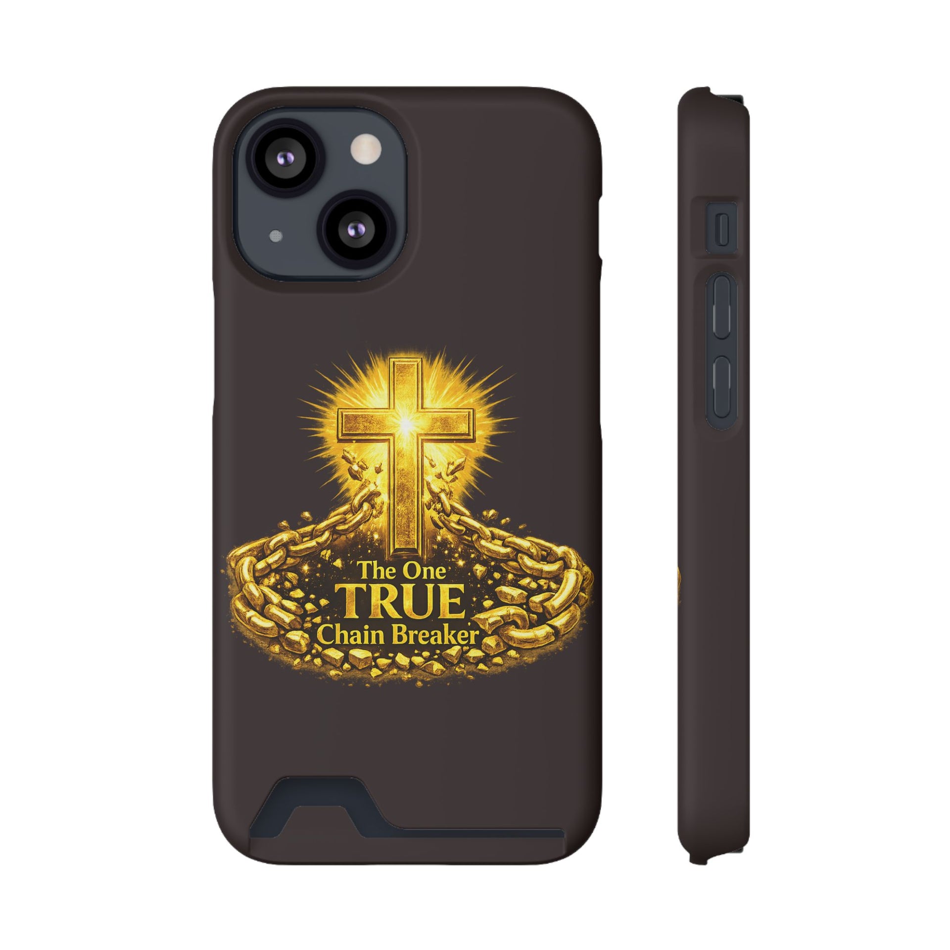 Phone Case with Card Holder — "The One True Chain Breaker" Cross Design