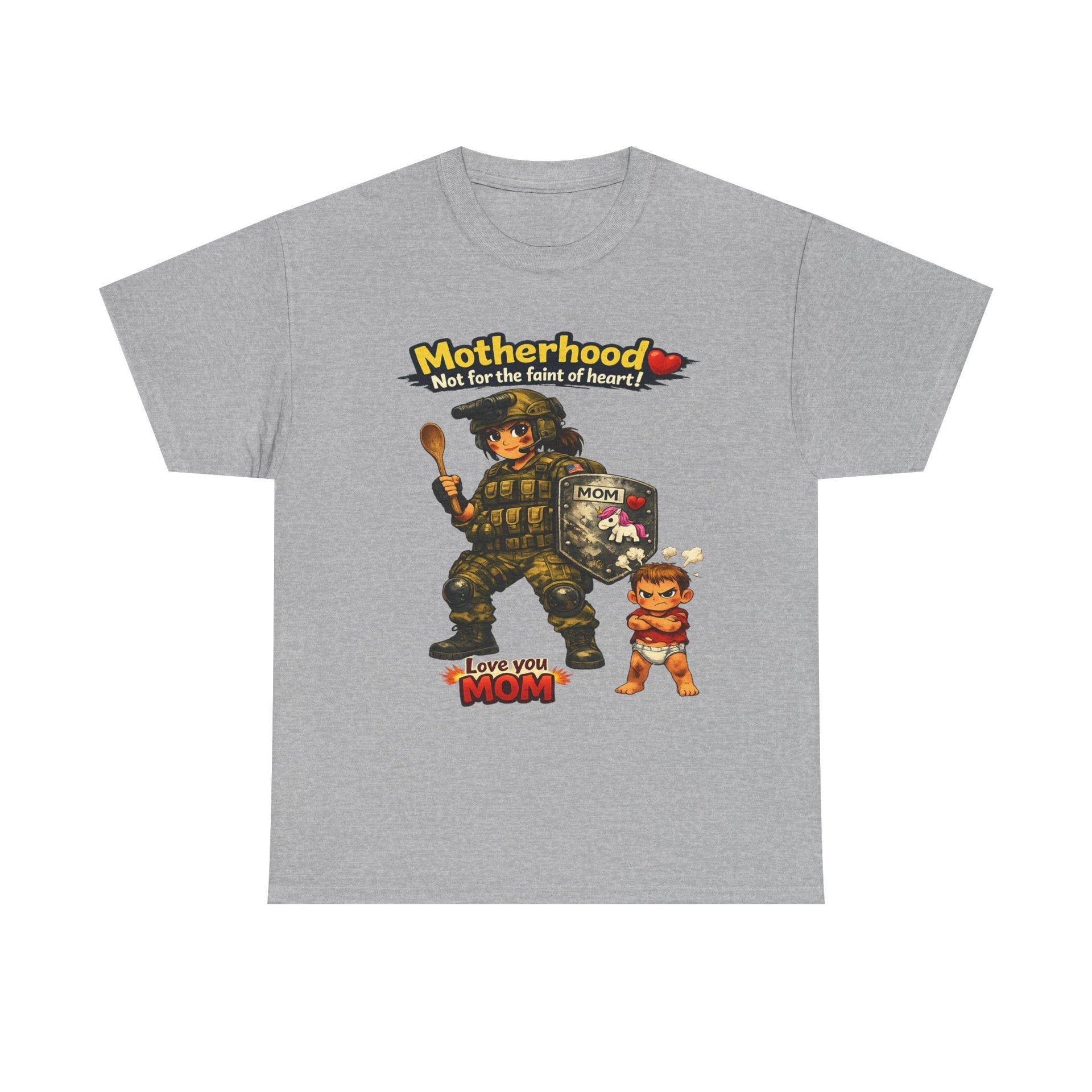 Motherhood Combat Tee — "Motherhood: Not for the faint of heart" Graphic Shirt (Love You Mom)