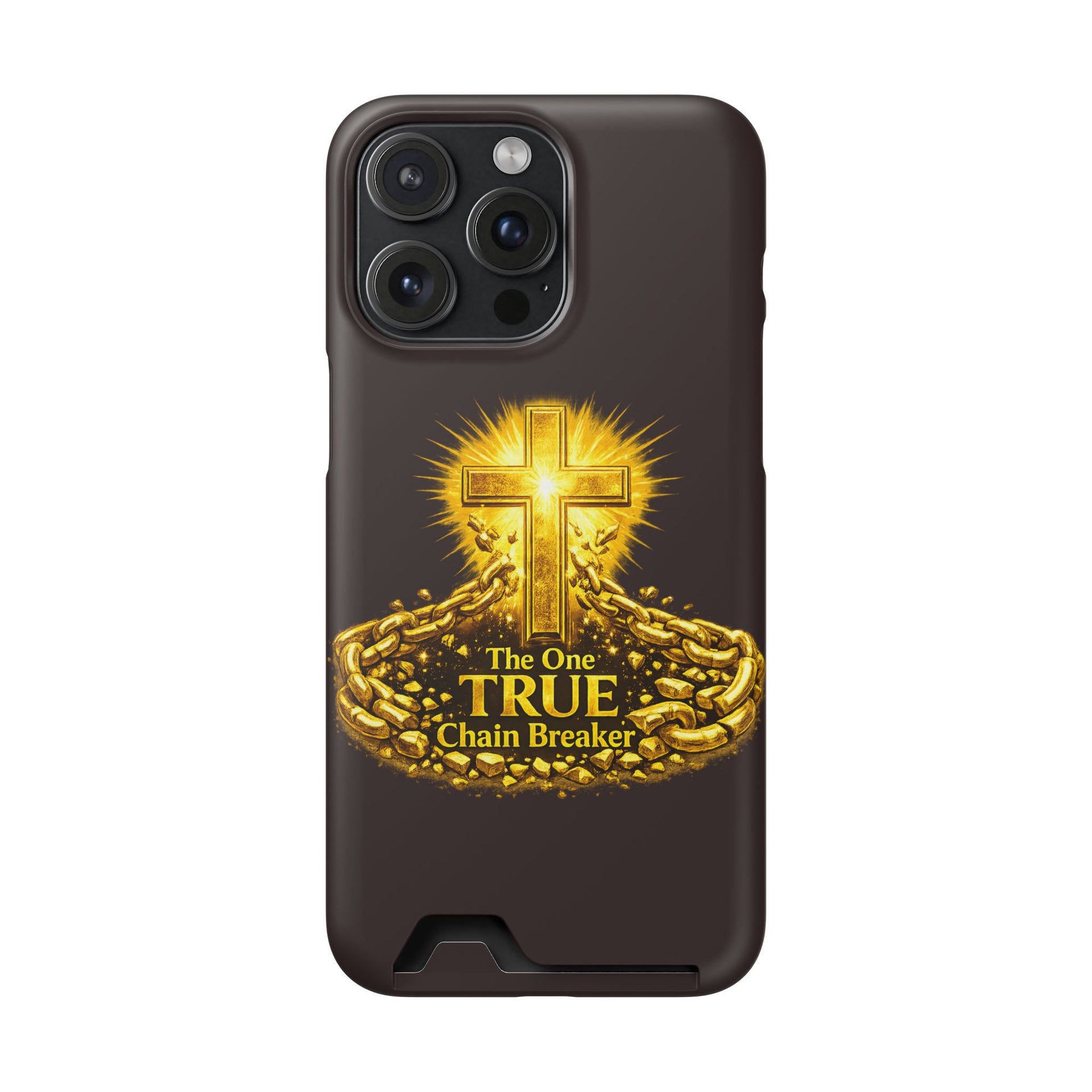 Phone Case with Card Holder — "The One True Chain Breaker" Cross Design