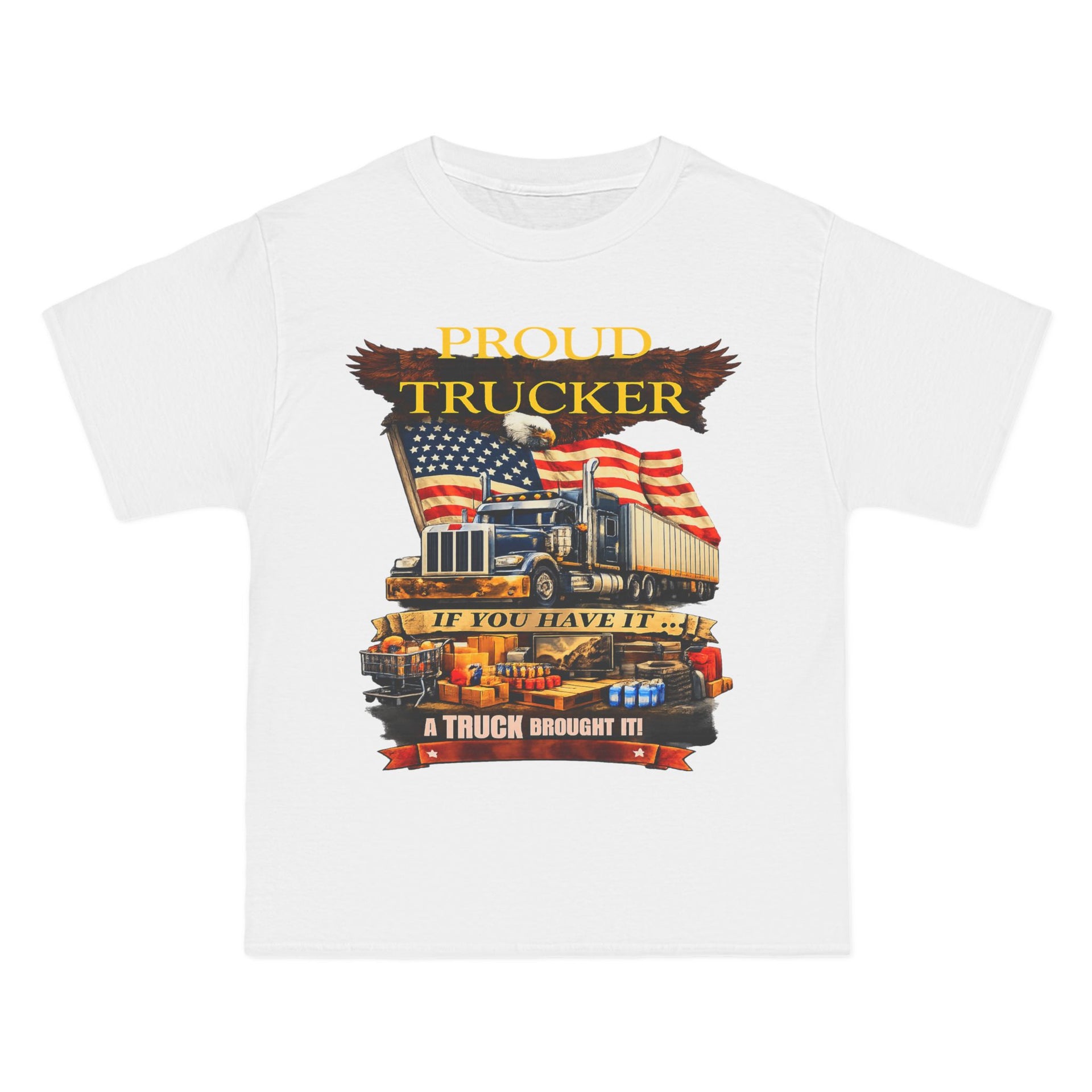 Big an Tall - "Proud Trucker" American Flag Semi Truck Graphic
