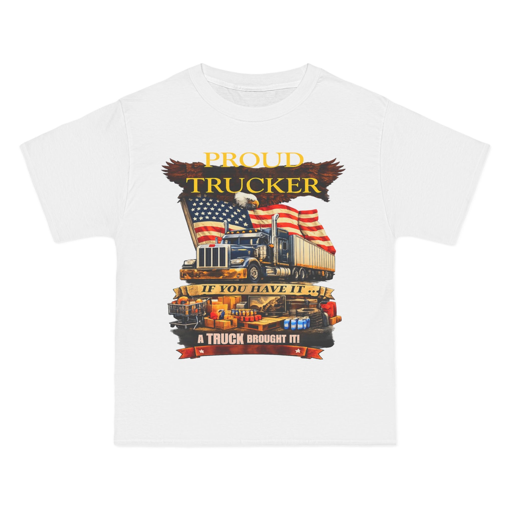 Big an Tall - "Proud Trucker" American Flag Semi Truck Graphic