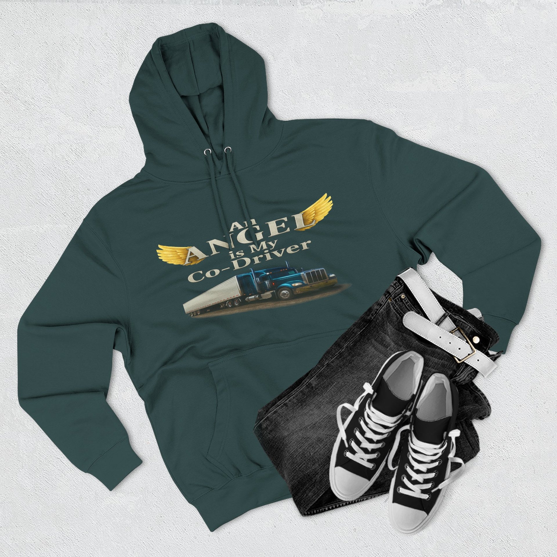 Hoodie - 'An Angel Is My Co-Driver' Trucker Tribute Fleece Hoodie