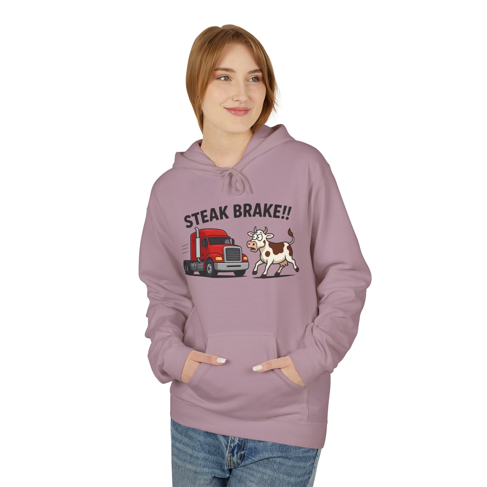 Steak Brake!! Hoodie - Funny Truck & Cow Trucker Humor Pullover