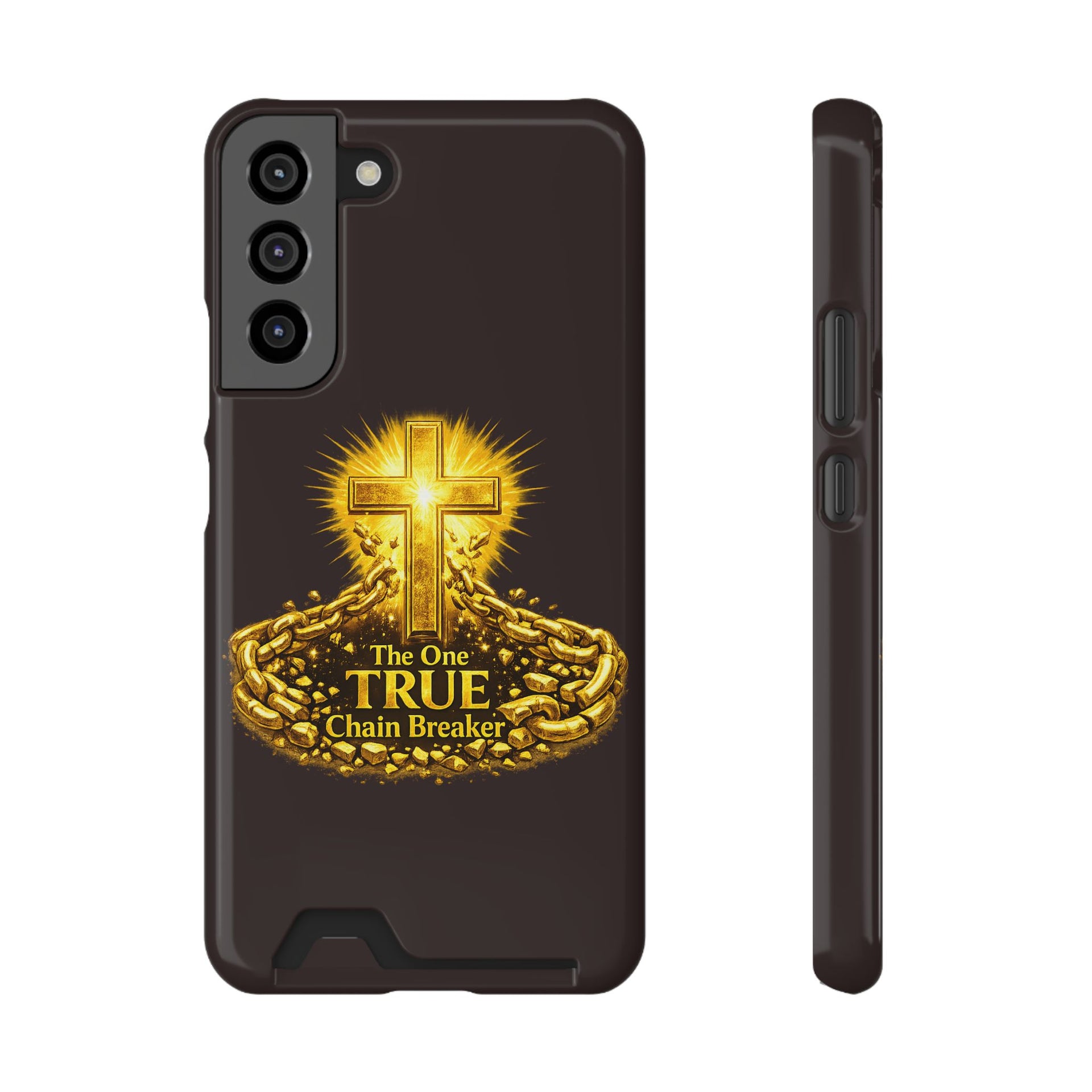 Phone Case with Card Holder — "The One True Chain Breaker" Cross Design