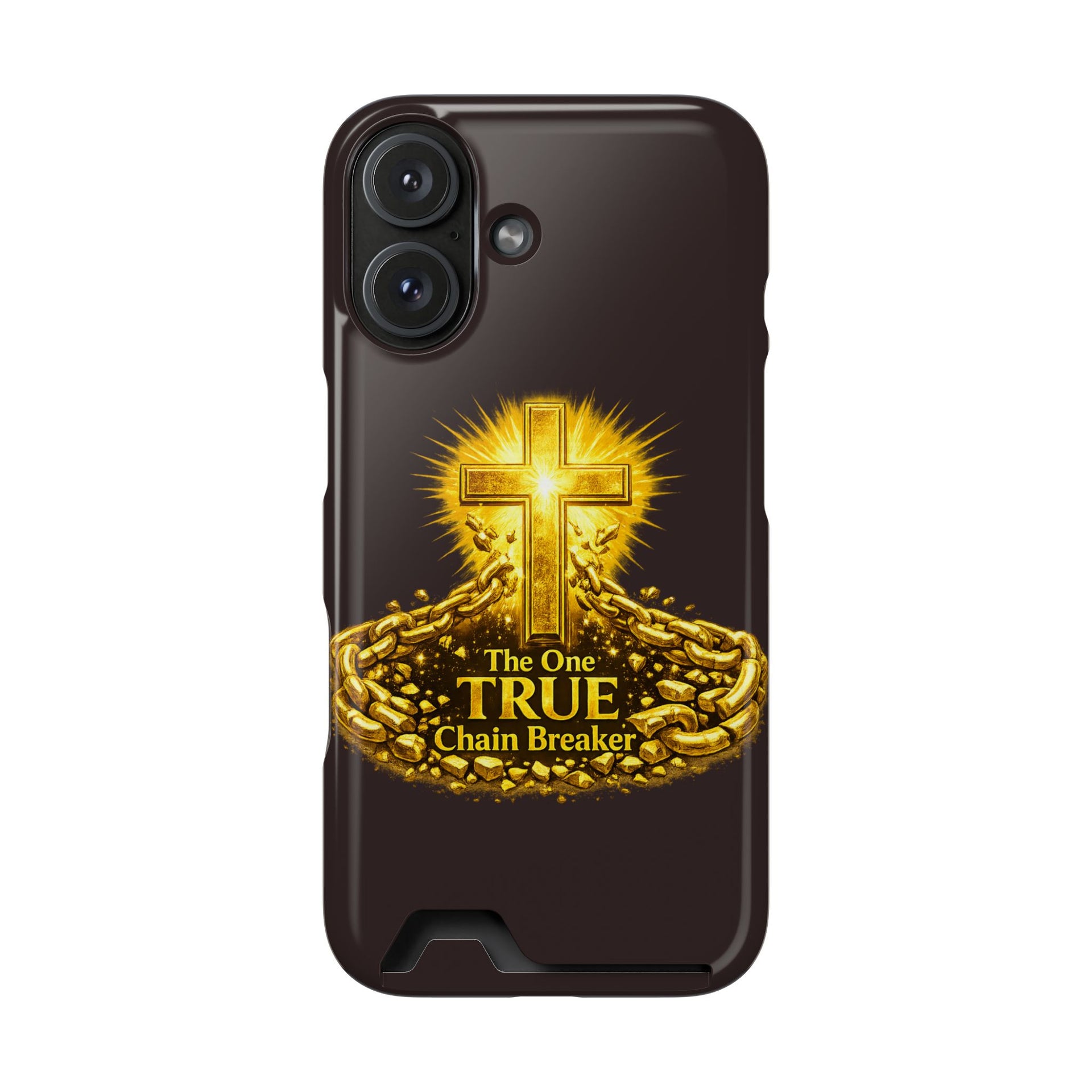 Phone Case with Card Holder — "The One True Chain Breaker" Cross Design