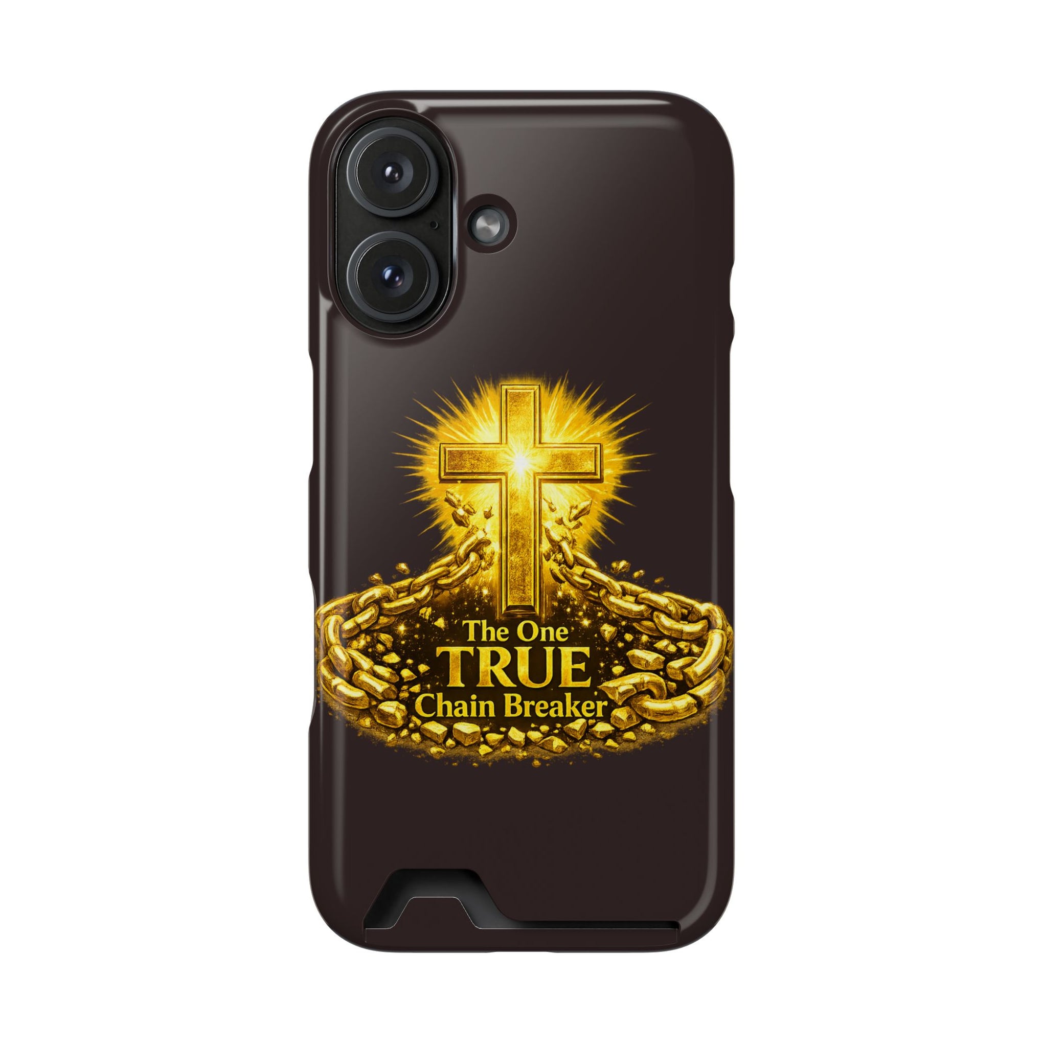 Phone Case with Card Holder — "The One True Chain Breaker" Cross Design