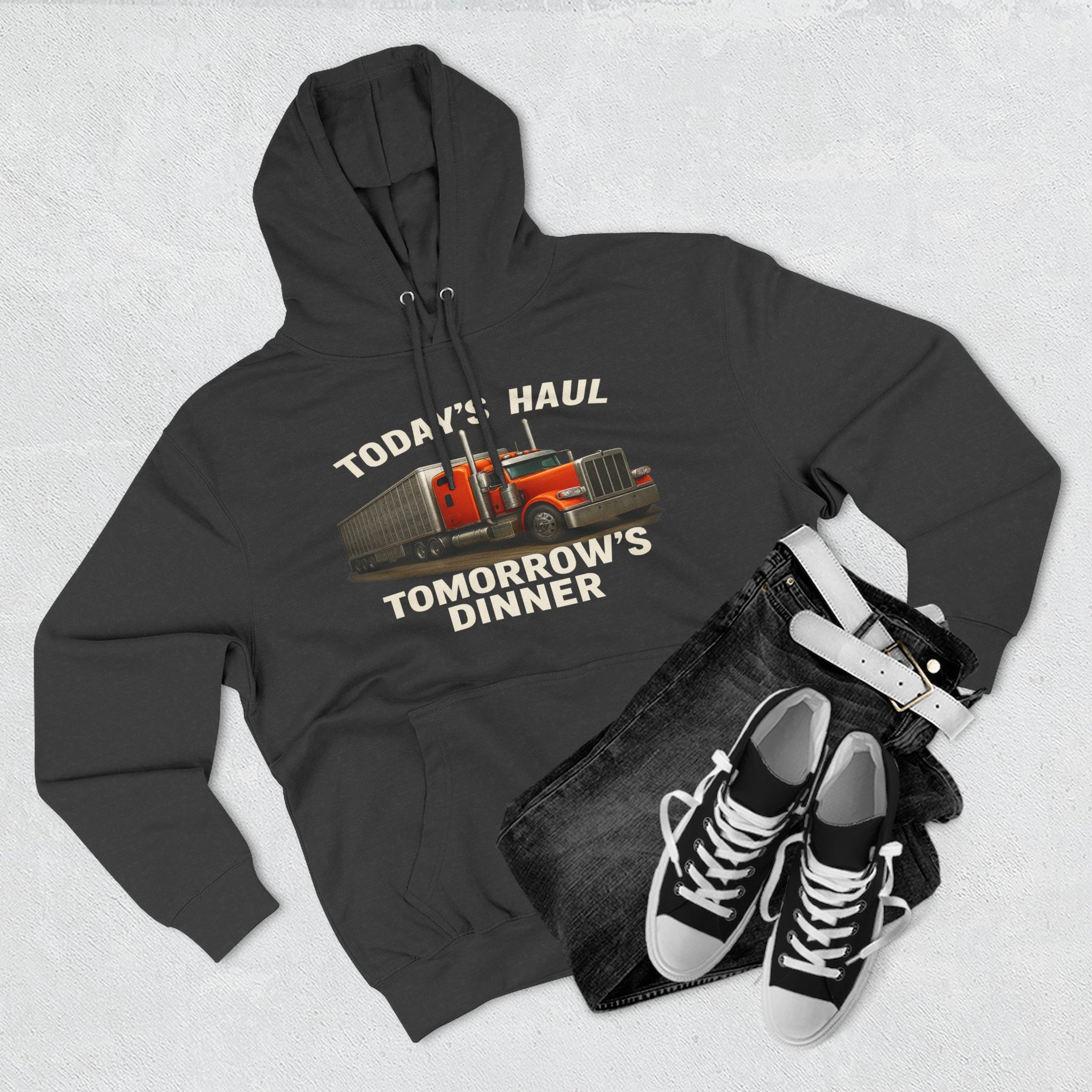 Trucker Hoodie — “Today's Haul, Tomorrow's Dinner” Graphic Pullover