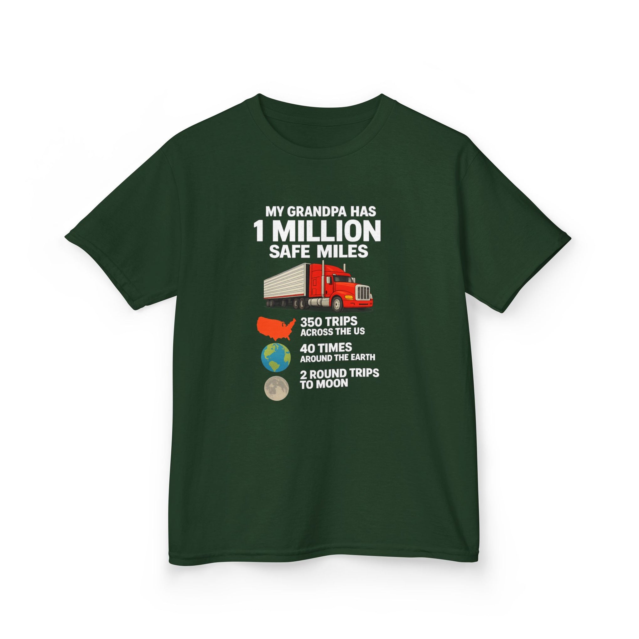 Kids Truck Tee — My Grampa has 1 Million Safe Miles (Red Semi Graphic)