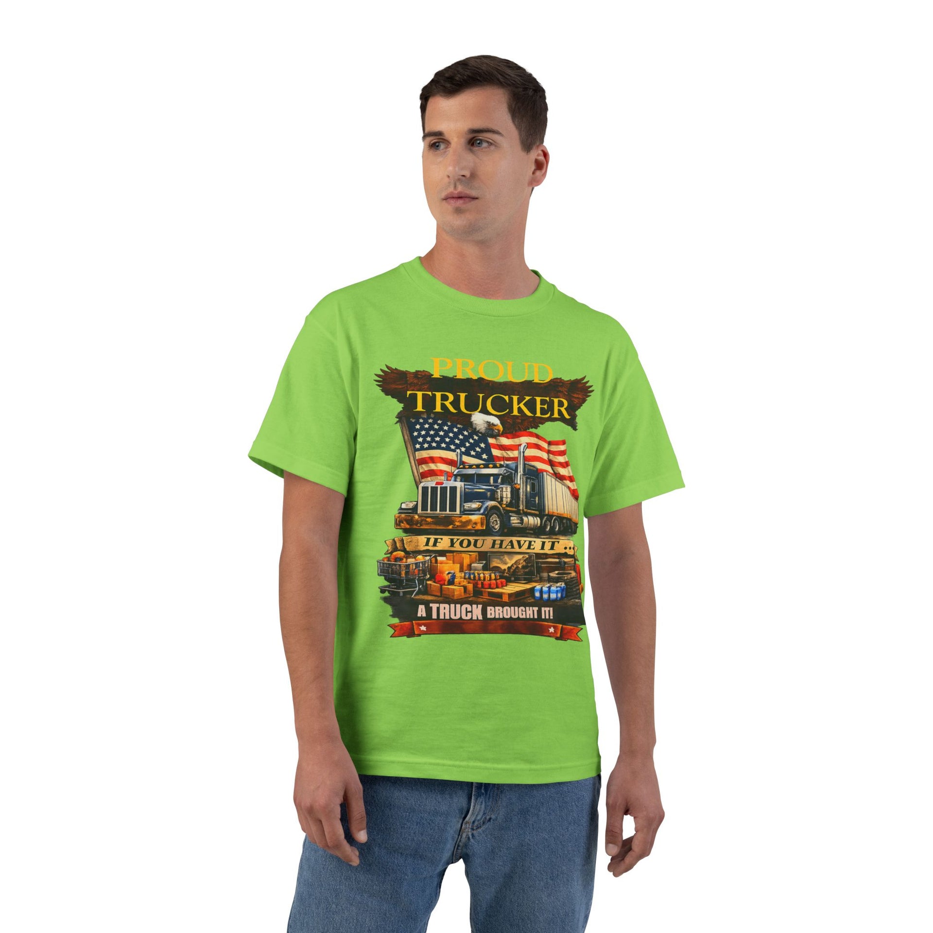 Big an Tall - "Proud Trucker" American Flag Semi Truck Graphic