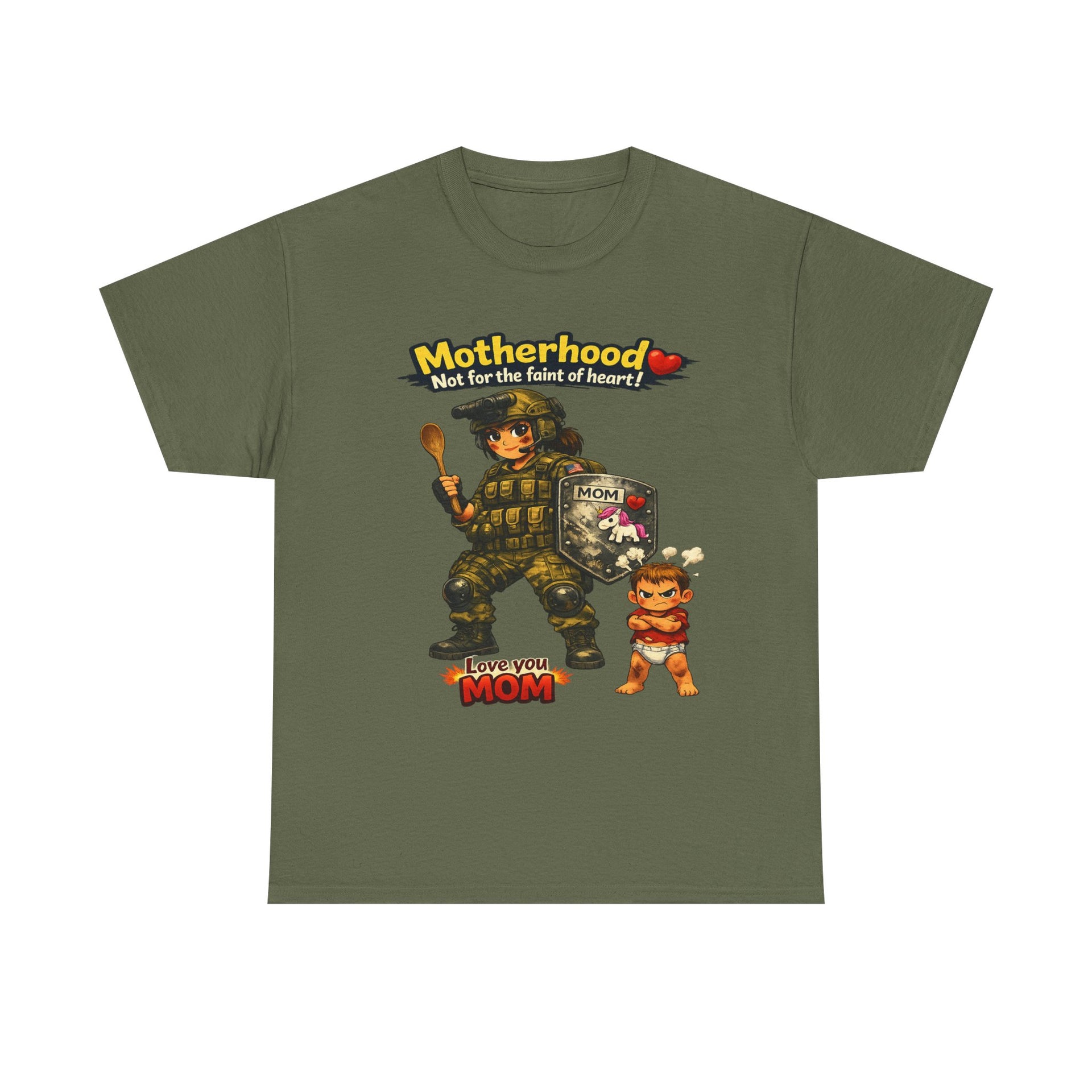 Motherhood Combat Tee — "Motherhood: Not for the faint of heart" Graphic Shirt (Love You Mom)