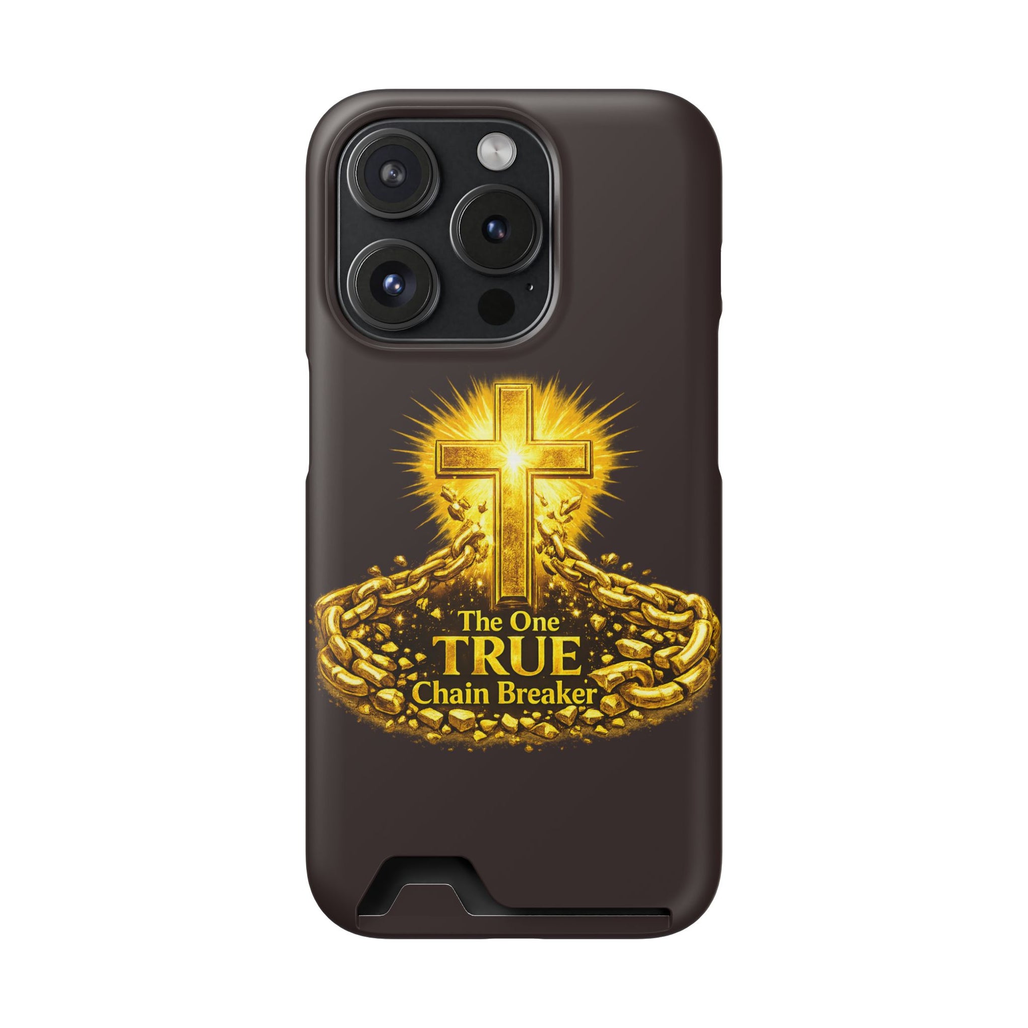 Phone Case with Card Holder — "The One True Chain Breaker" Cross Design
