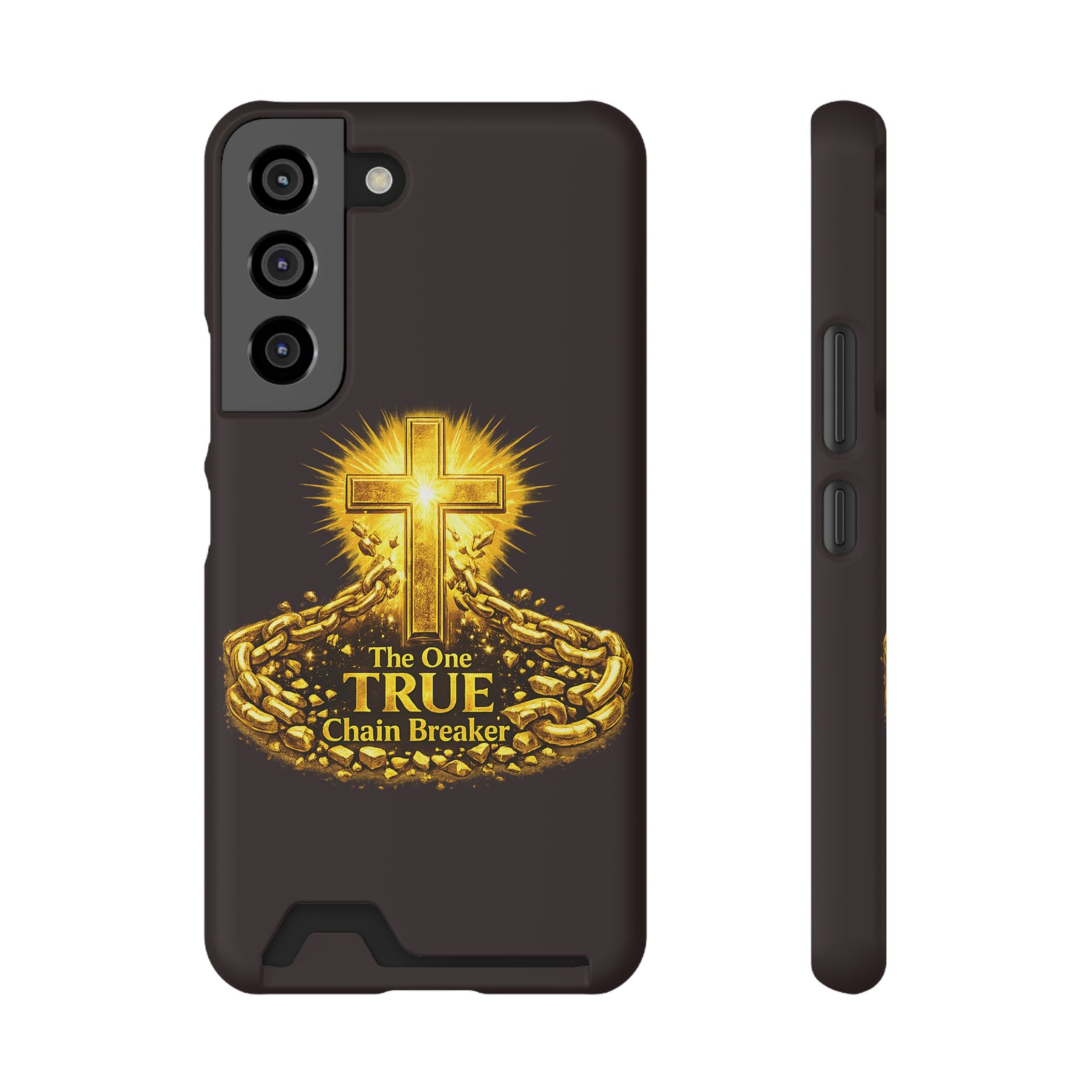Phone Case with Card Holder — "The One True Chain Breaker" Cross Design