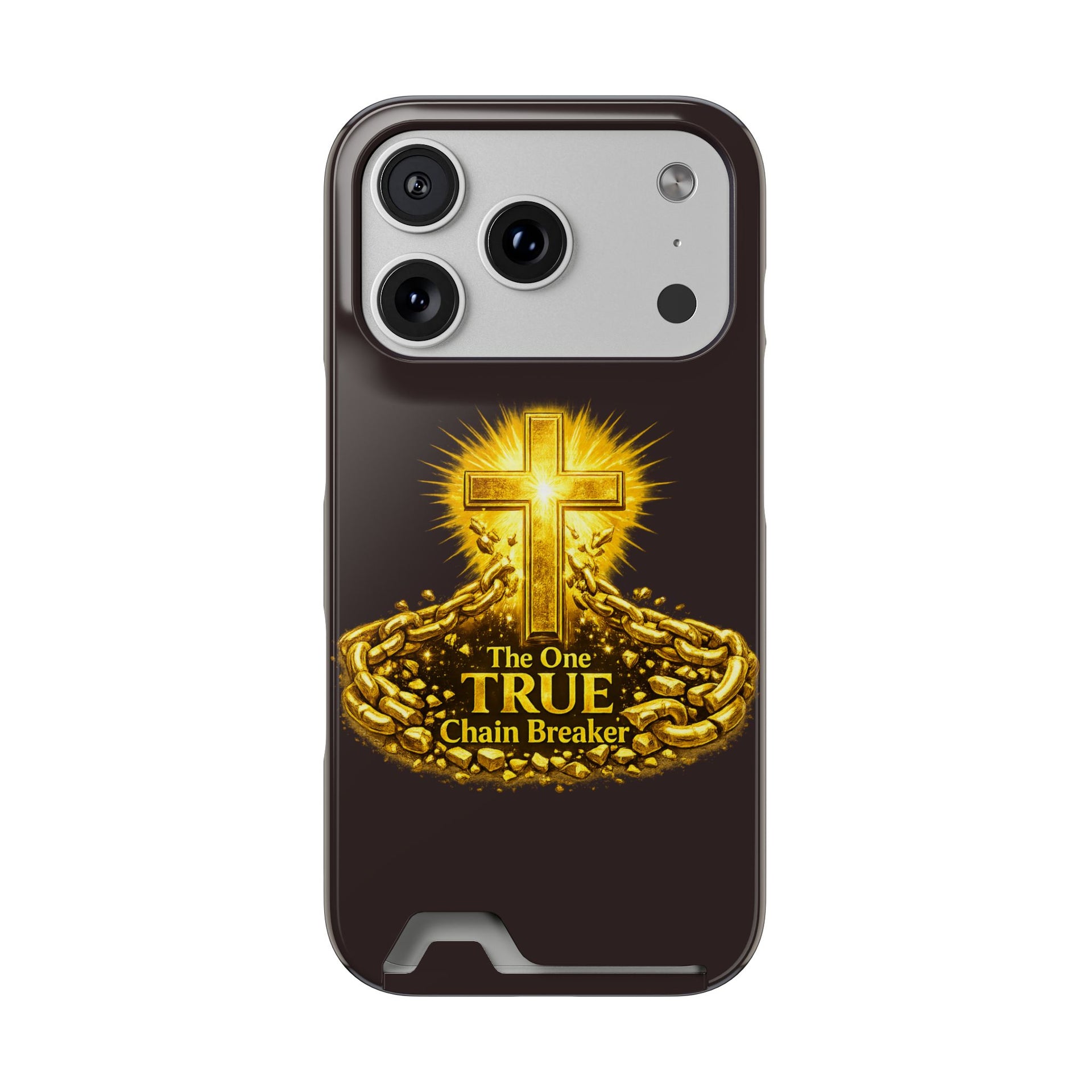 Phone Case with Card Holder — "The One True Chain Breaker" Cross Design