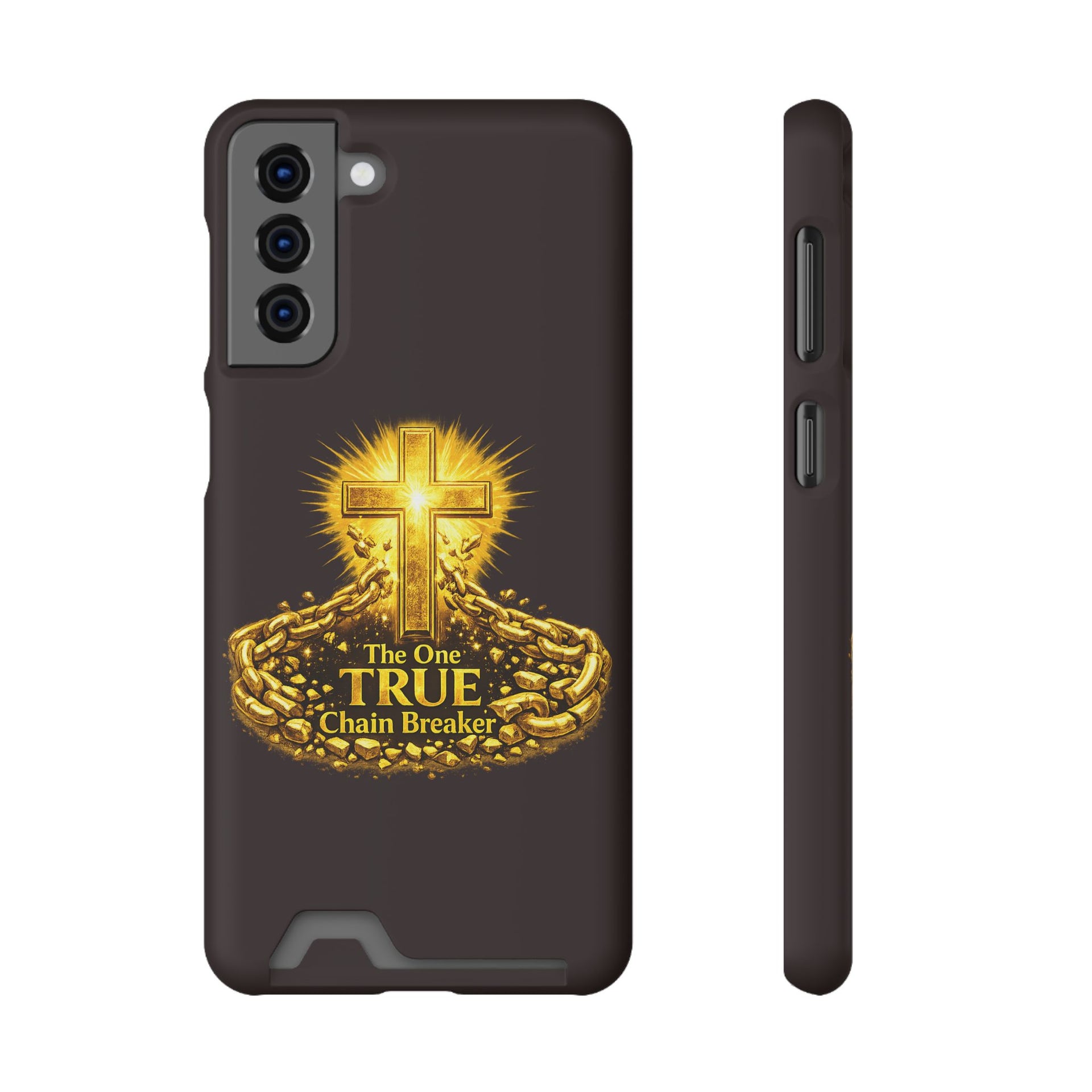 Phone Case with Card Holder — "The One True Chain Breaker" Cross Design