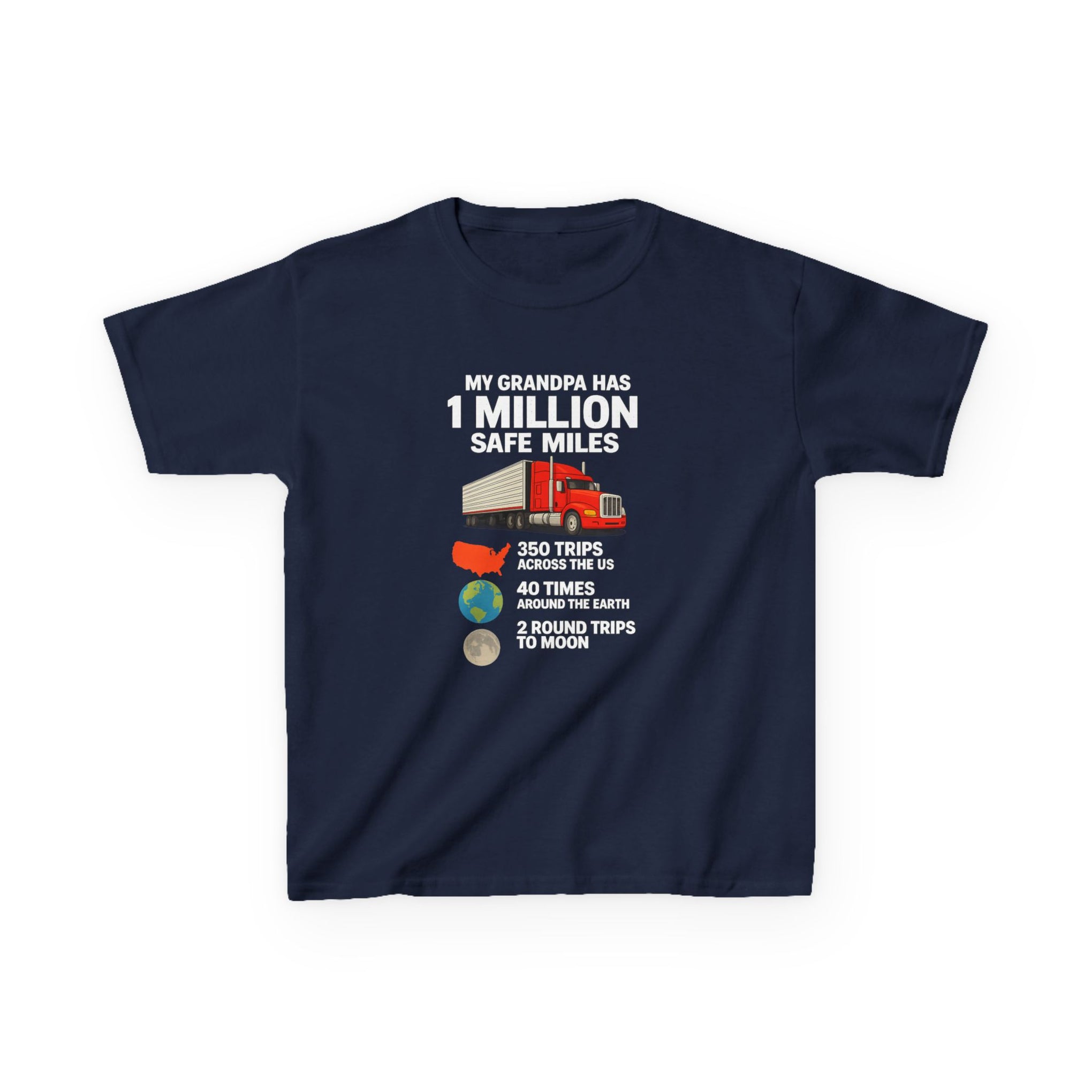 Kids Truck Tee — My Grampa has 1 Million Safe Miles (Red Semi Graphic)