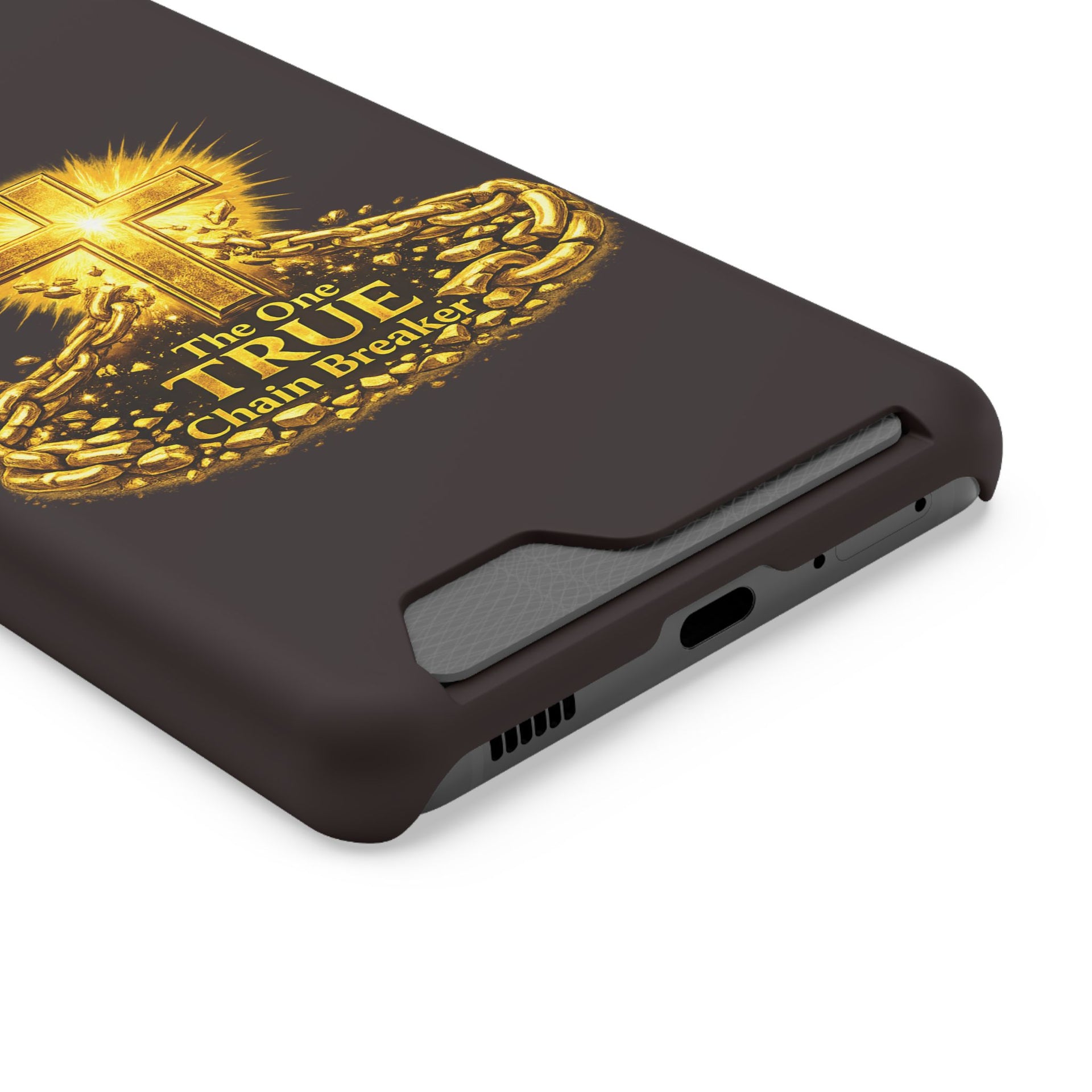 Phone Case with Card Holder — "The One True Chain Breaker" Cross Design
