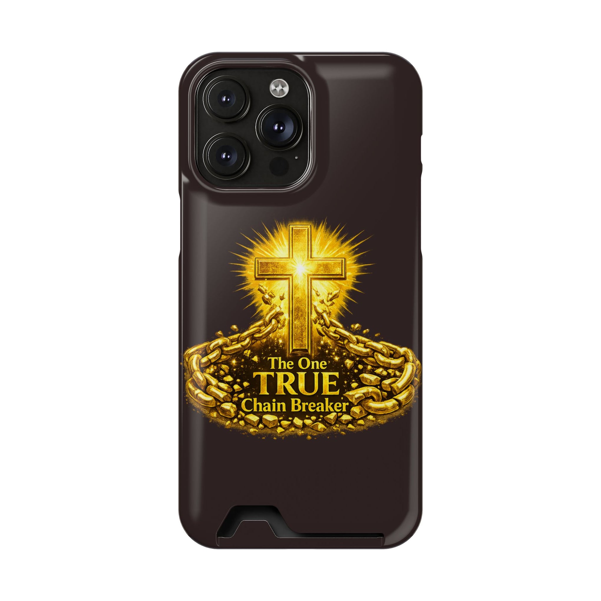 Phone Case with Card Holder — "The One True Chain Breaker" Cross Design