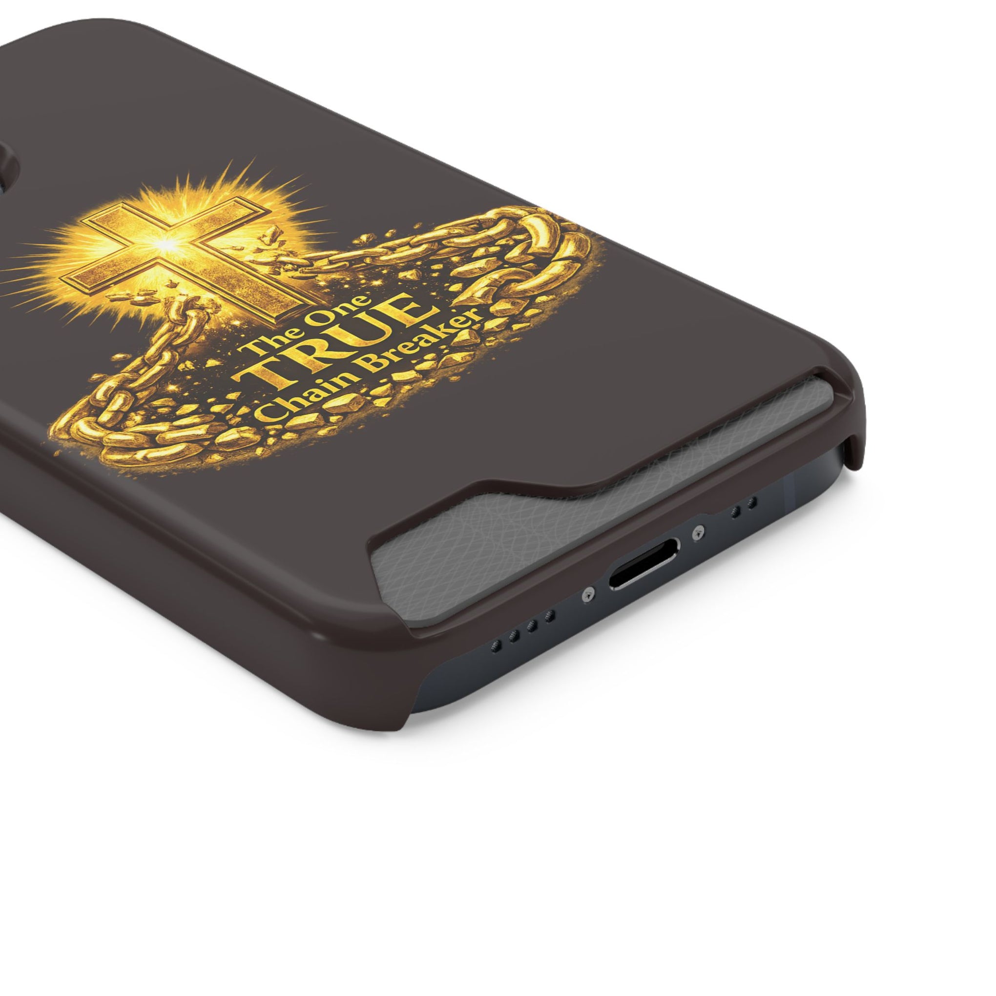 Phone Case with Card Holder — "The One True Chain Breaker" Cross Design