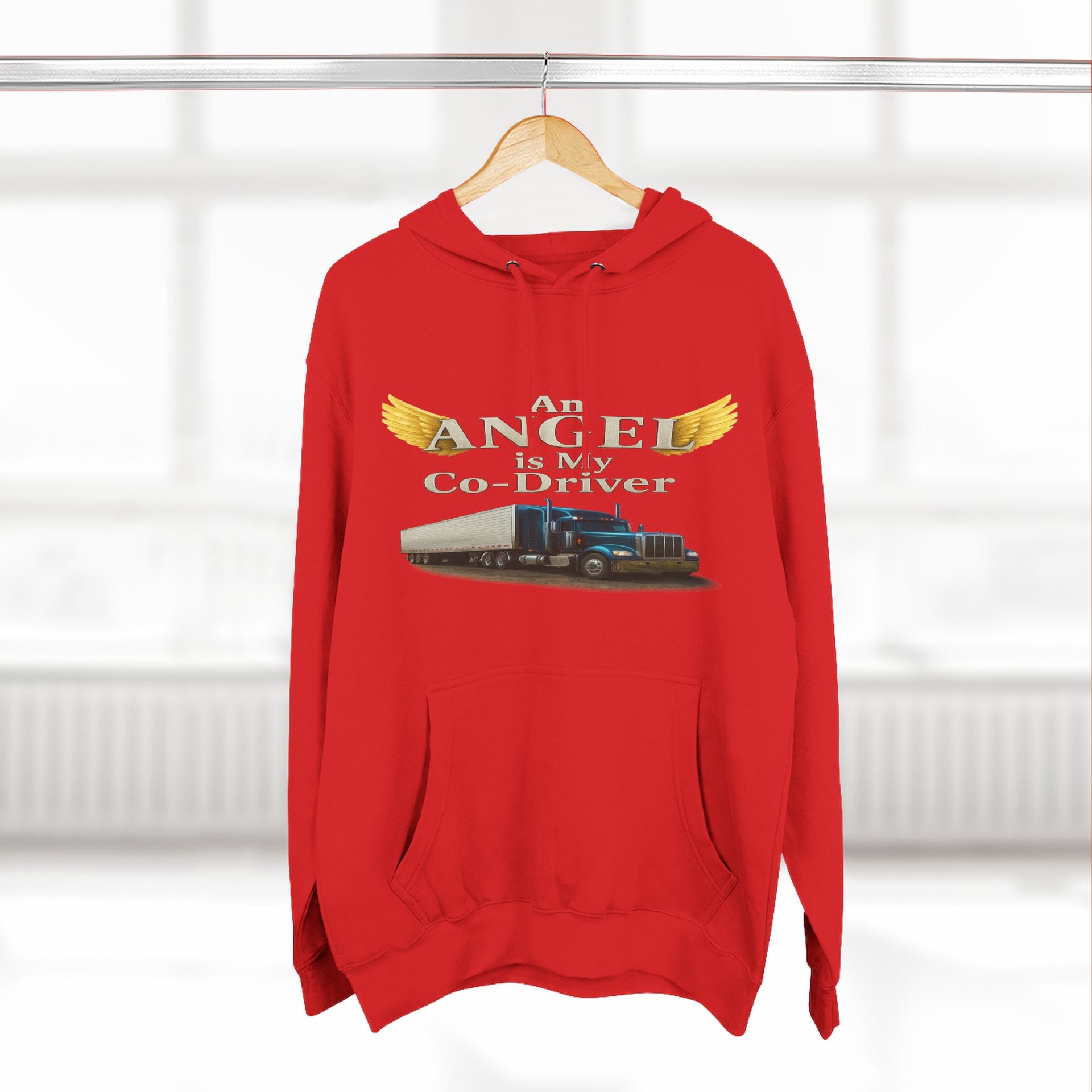 Hoodie - 'An Angel Is My Co-Driver' Trucker Tribute Fleece Hoodie