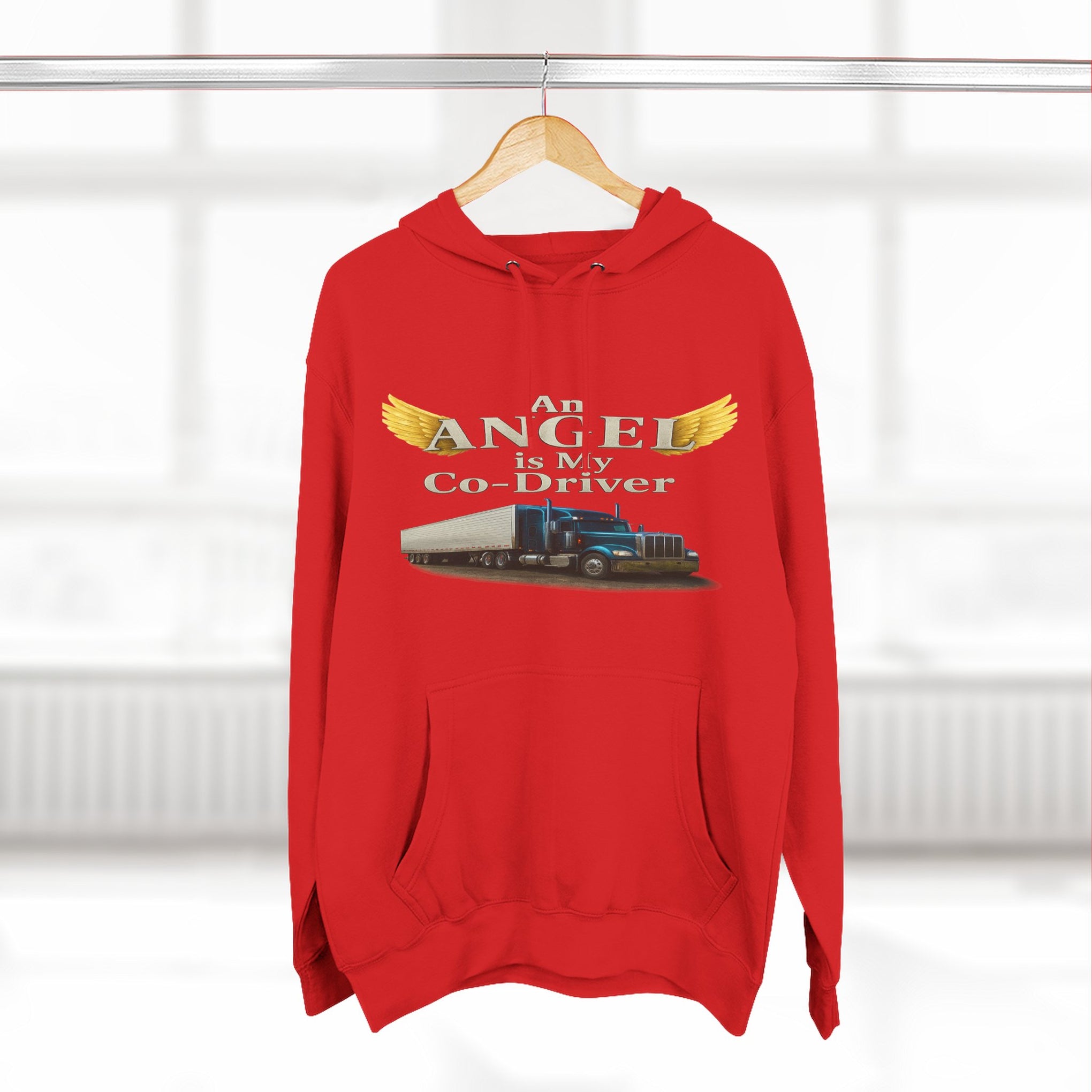 Hoodie - 'An Angel Is My Co-Driver' Trucker Tribute Fleece Hoodie