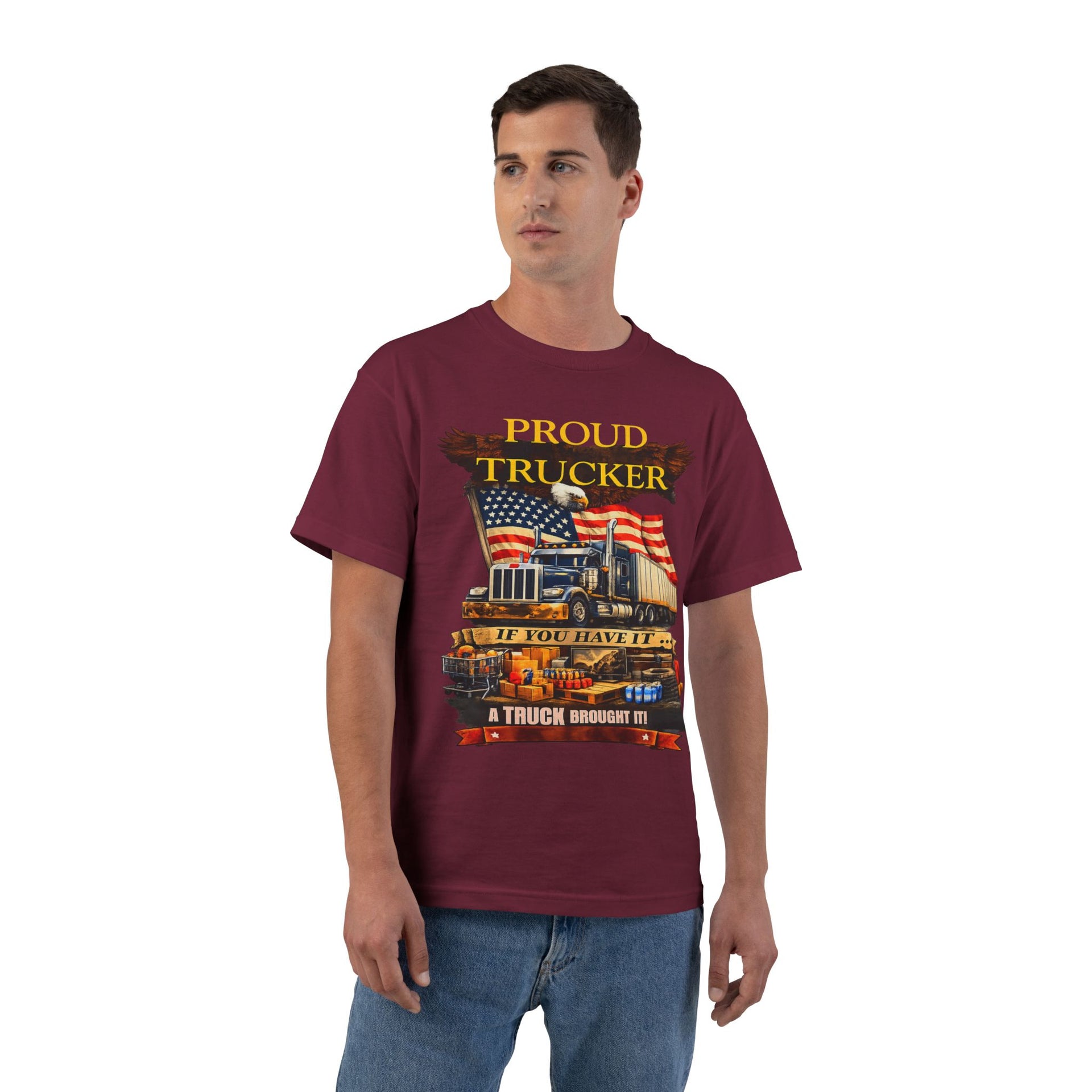 Big an Tall - "Proud Trucker" American Flag Semi Truck Graphic