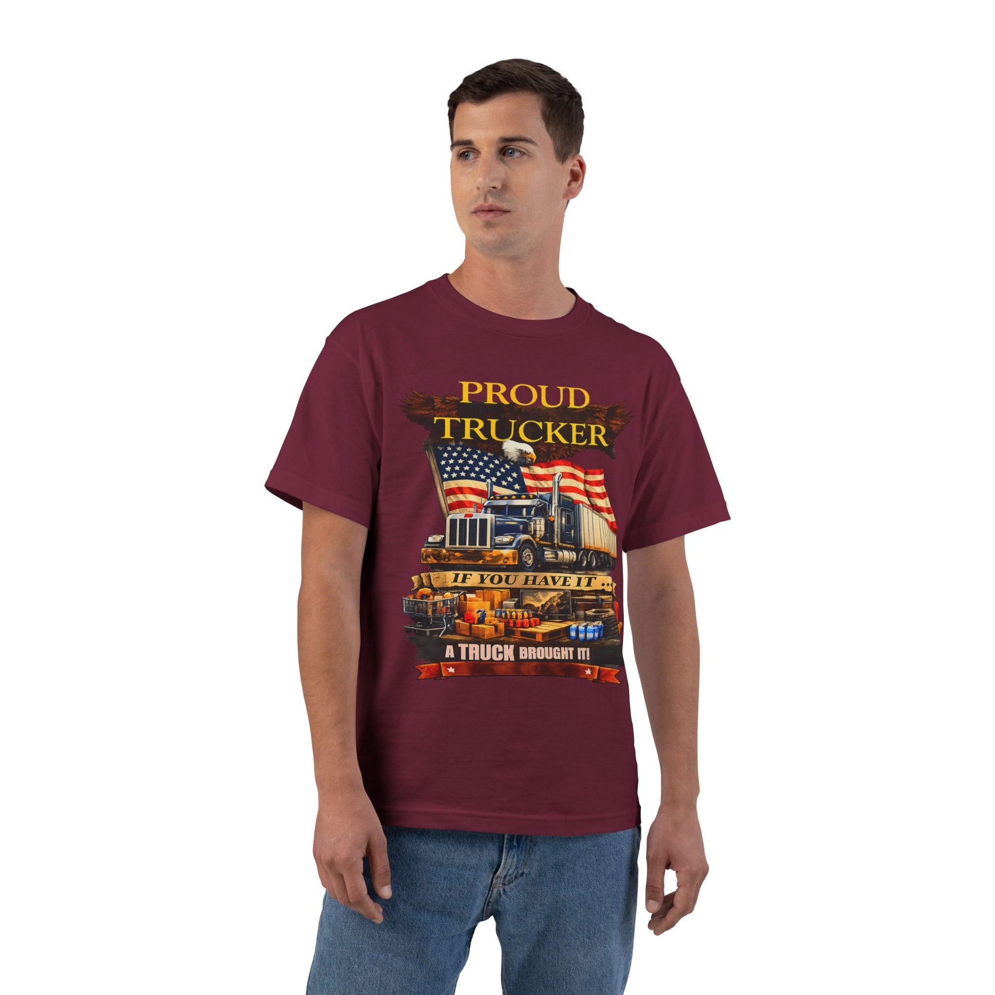 Big an Tall - "Proud Trucker" American Flag Semi Truck Graphic