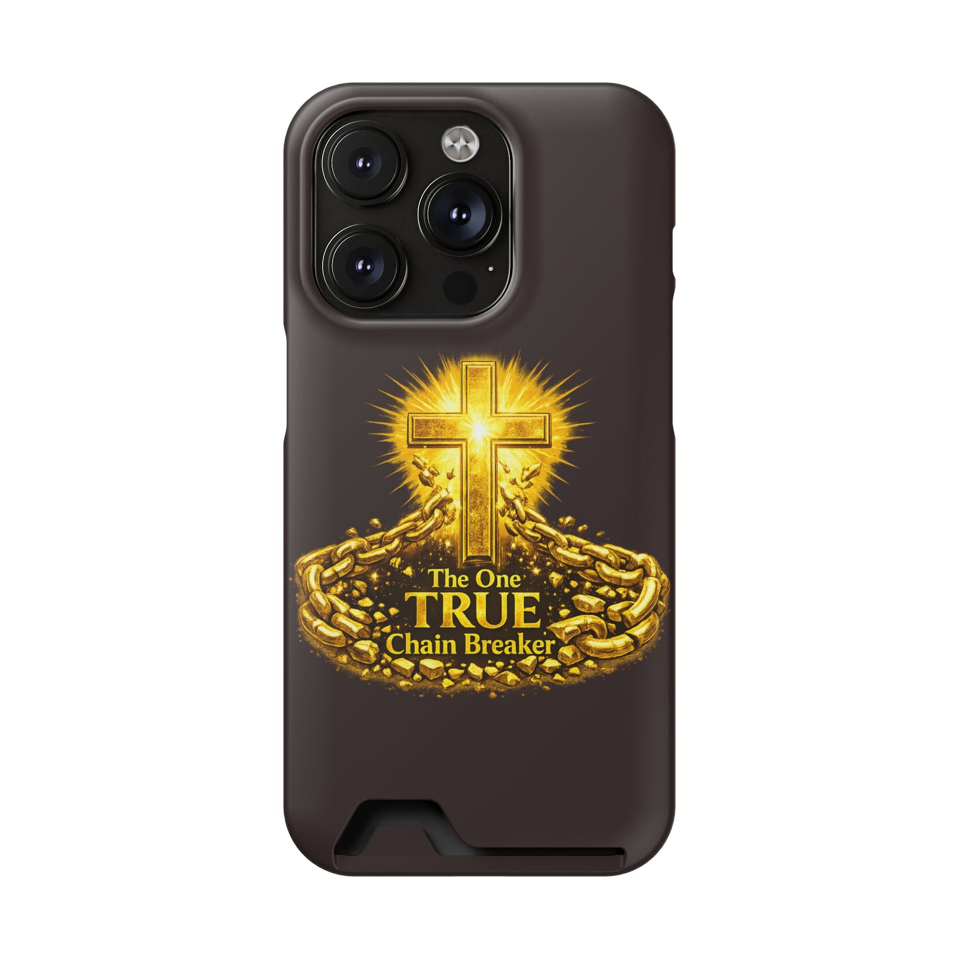 Phone Case with Card Holder — "The One True Chain Breaker" Cross Design