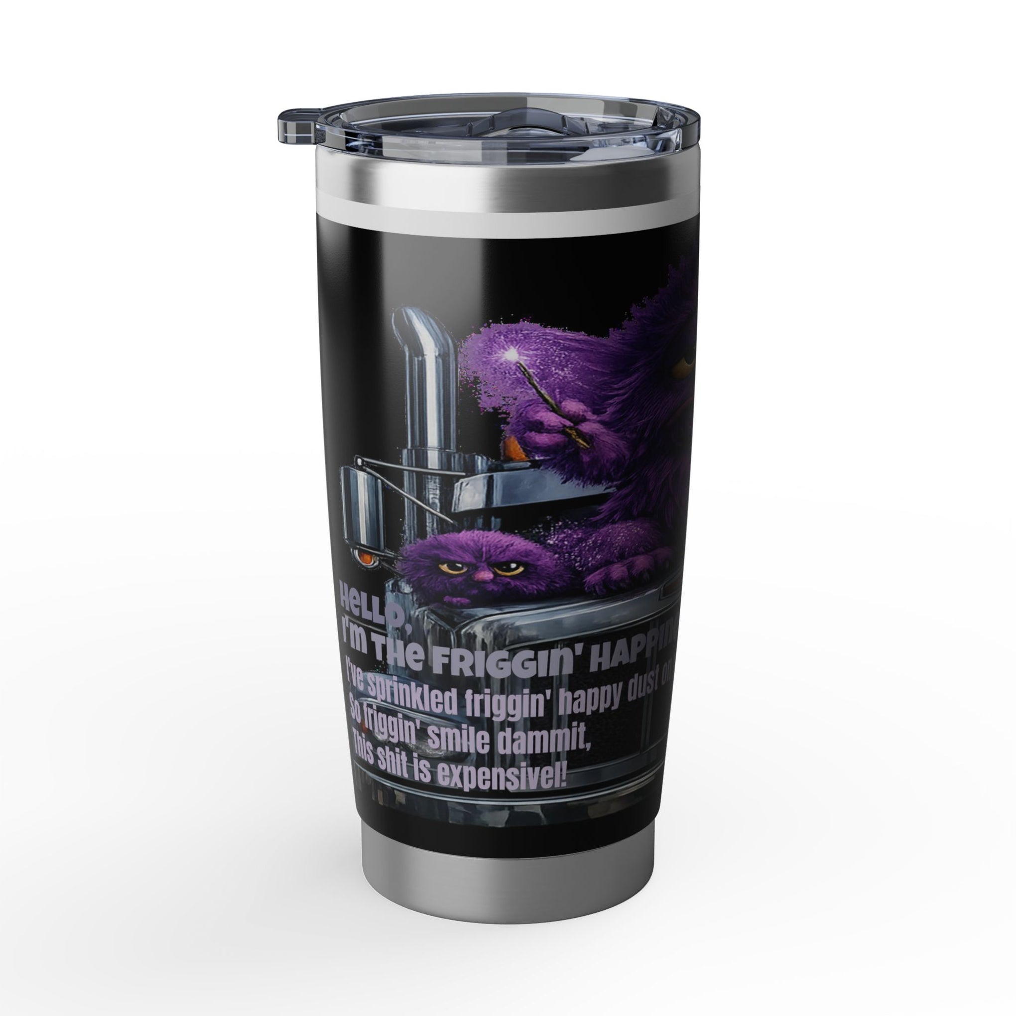 20oz Insulated Tumbler — Purple Grumpy Monster "Happiness Fairy" Travel Mug
