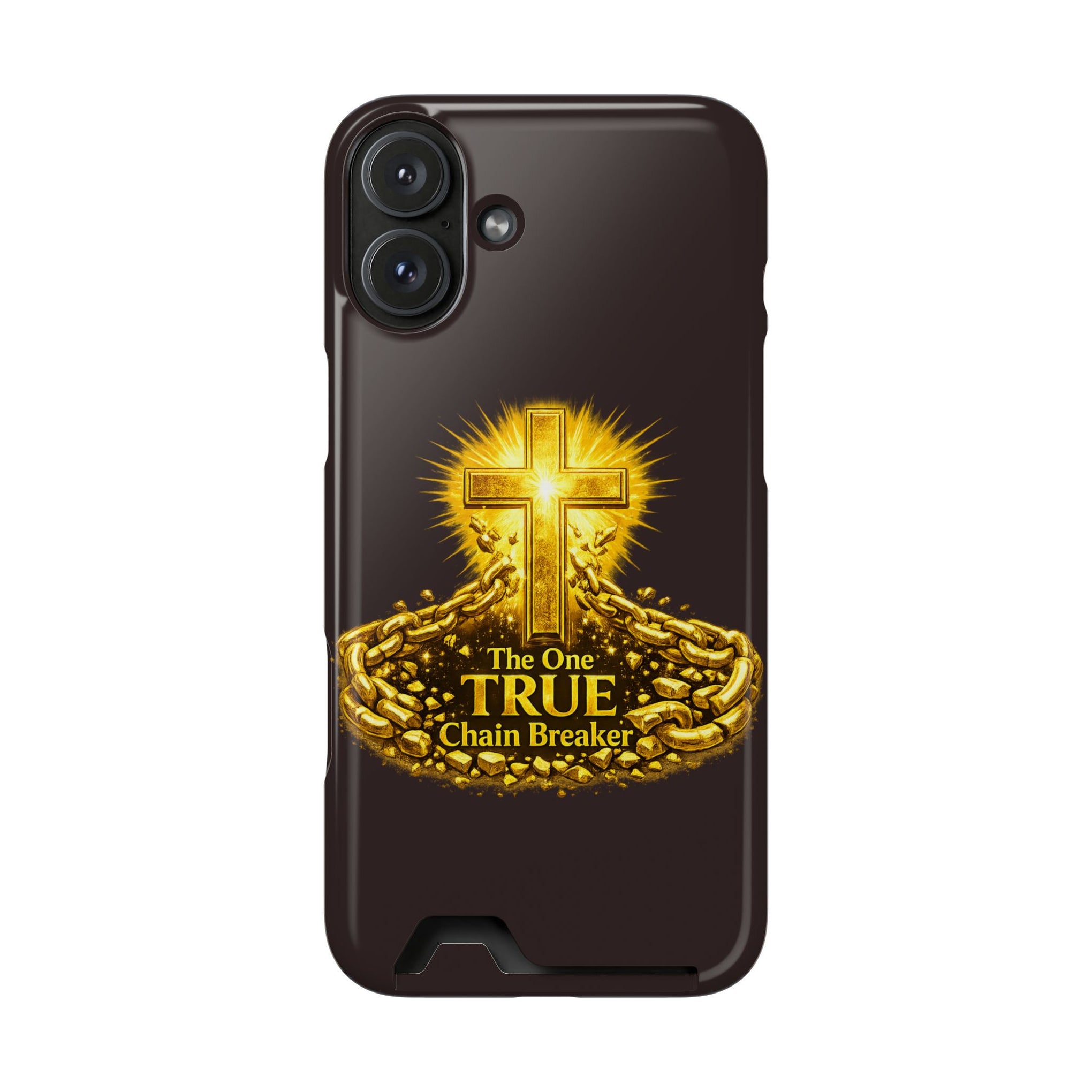 Phone Case with Card Holder — "The One True Chain Breaker" Cross Design